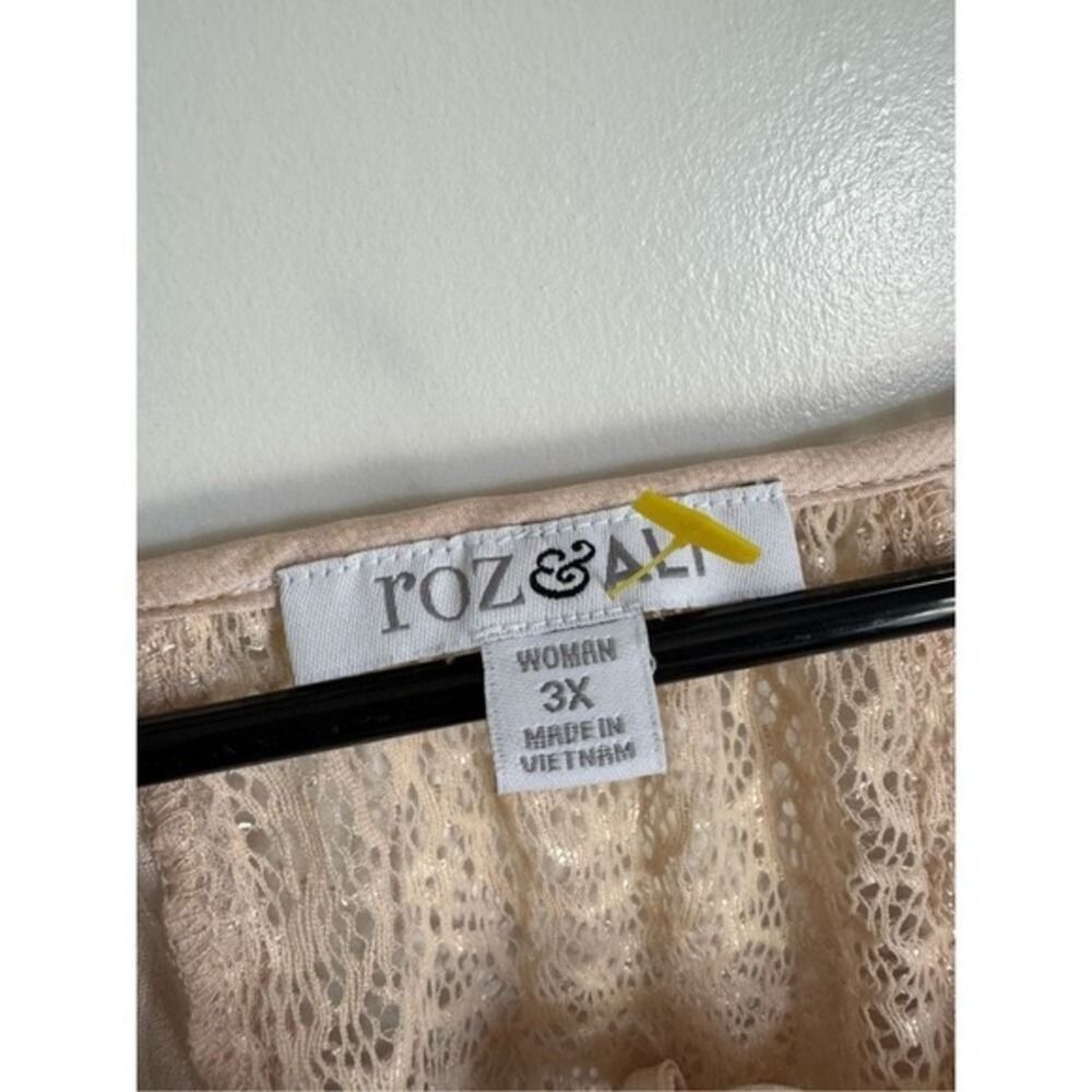 Roz and Ali Blush Lace Sheer Floral Tie Front Peasant Blouse sz 3X Boho Cottage - Picture 4 of 7